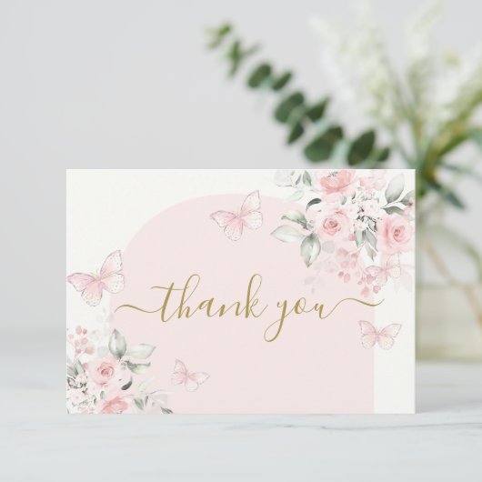 Pink Butterfly bloemenbedankkaart Bedankkaart (Staand voorkant)