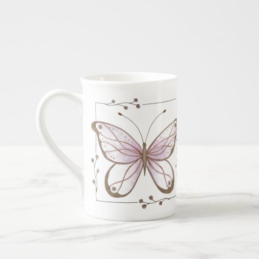 Pink Butterfly Bone China Mug Porselein Kop (Links)