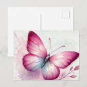 Pink Butterfly Botanical Watercolor Briefkaart (Voorkant / Achterkant)