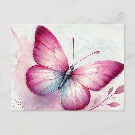 Pink Butterfly Botanical Watercolor Briefkaart (Voorkant)