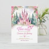 Pink Butterfly Castle Her Royal Five-ness Birthday Kaart (Staand voorkant)