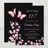 Pink Butterfly Cherry Blossom Black  Kaart (Voorkant / Achterkant)