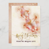 Pink Butterfly Christmas Glitter Feestdagenkaart (Voorkant / Achterkant)