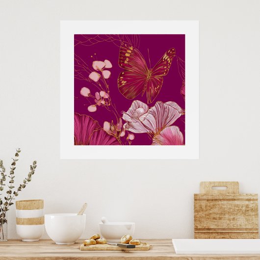 Pink Butterfly collection square poster (Keuken)