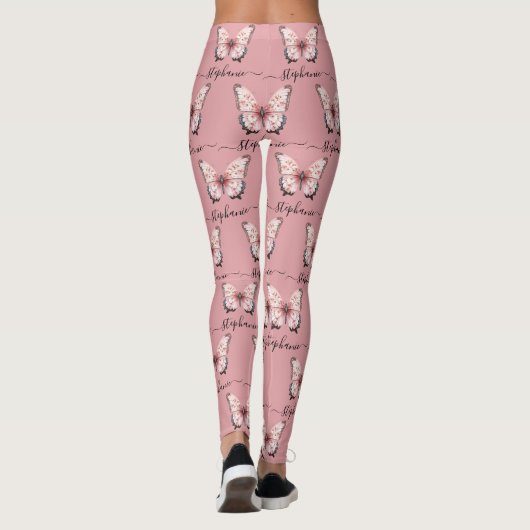 Pink Butterfly Custom Name Leggings (Achterkant)