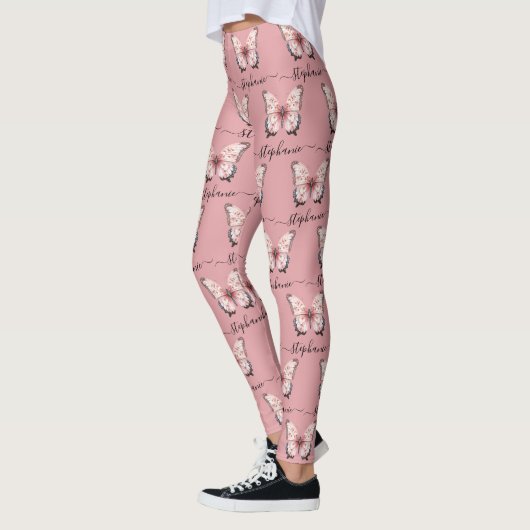 Pink Butterfly Custom Name Leggings (Links)