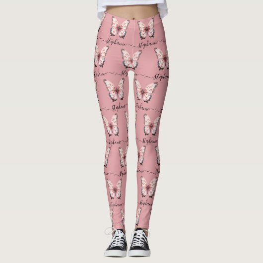 Pink Butterfly Custom Name Leggings (Voorkant)