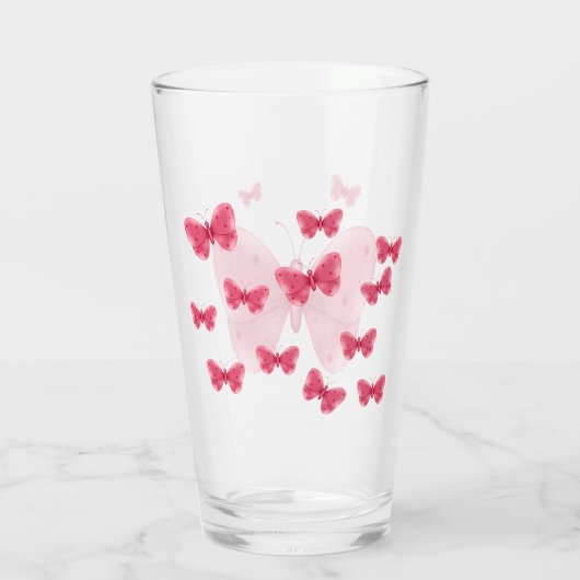Pink Butterfly Cute Minimal Illustration Glas (Achterkant)