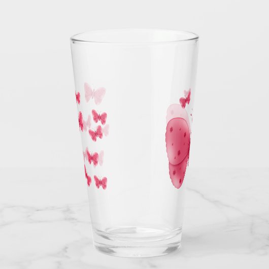Pink Butterfly Cute Minimal Illustration Glas (Rechts)