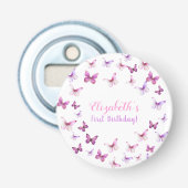 Pink Butterfly Eerste Verjaardag Meisje Party Favo Button Flesopener (Voorkant)