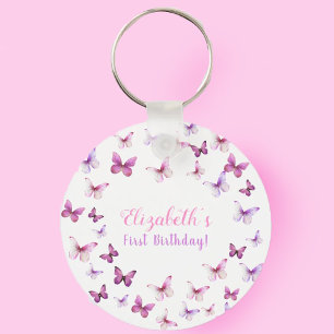 Pink Butterfly Eerste Verjaardag Meisje Party Favo Sleutelhanger