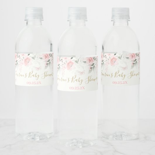 Pink Butterfly Eten en Drinken Label Set Waterfles Etiket (Flessen)
