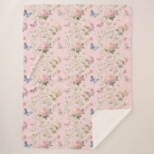 Pink Butterfly Floral Blanket Sherpa Deken (Voorkant)