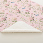Pink Butterfly Floral Blanket Sherpa Deken (3/4)