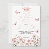 Pink Butterfly Floral Graduation Invitation Kaart (Voorkant)