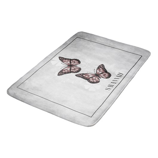 Pink Butterfly Floral Personalized Bath Mat (Gekanteld)
