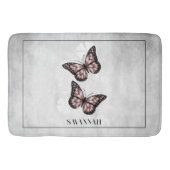 Pink Butterfly Floral Personalized Bath Mat (Voorkant)