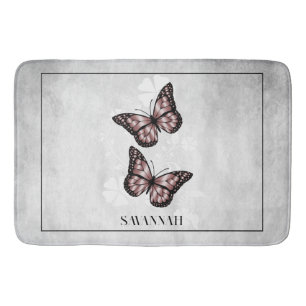 Pink Butterfly Floral Personalized Bath Mat