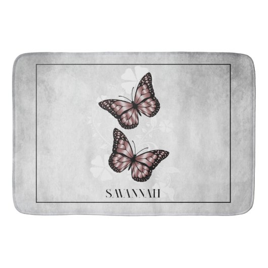 Pink Butterfly Floral Personalized Bath Mat (Voorkant)
