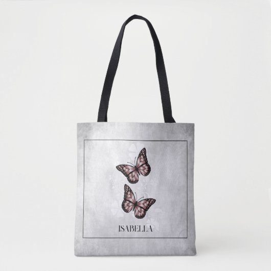 Pink Butterfly Floral Personalized Canvas tas (Voorkant)