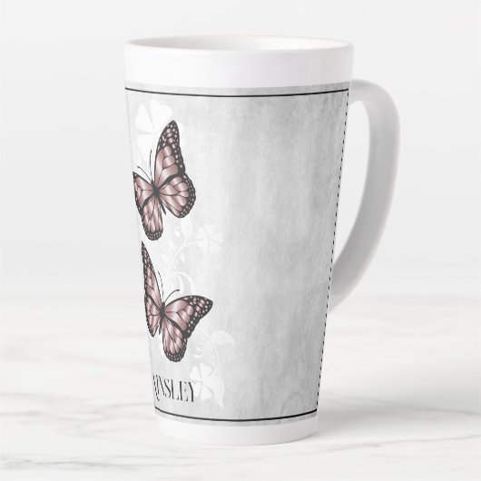 Pink Butterfly Floral Personalized Latte Mok (Rechterhoek)