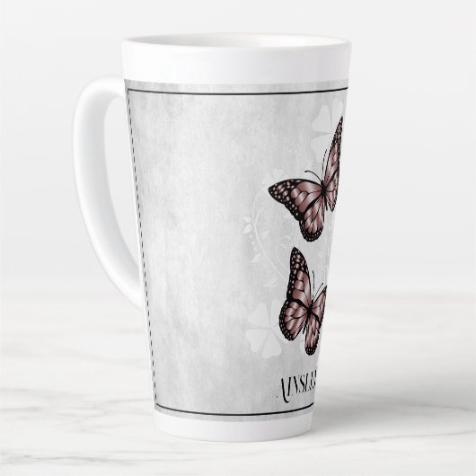 Pink Butterfly Floral Personalized Latte Mok (Linkerhoek)