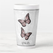Pink Butterfly Floral Personalized Latte Mok (Voorkant)