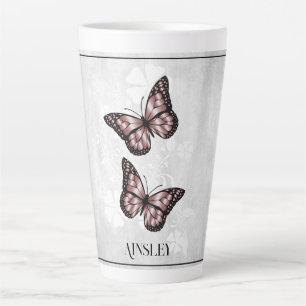 Pink Butterfly Floral Personalized Latte Mok