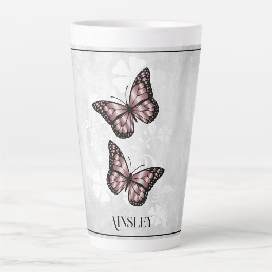 Pink Butterfly Floral Personalized Latte Mok (Voorkant)