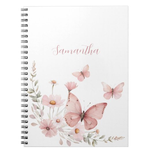 Pink Butterfly Floral Personalized Notitieboek (Voorkant)