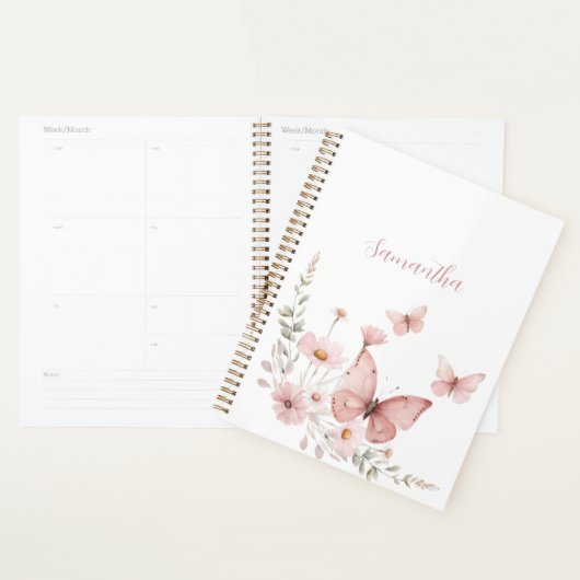 Pink Butterfly Floral Personalized Planner (Display)