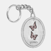 Pink Butterfly Floral Personalized Sleutelhanger (Voorkant Links)
