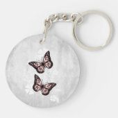 Pink Butterfly Floral Personalized Sleutelhanger (Achterkant)