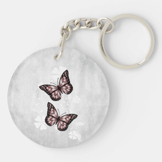 Pink Butterfly Floral Personalized Sleutelhanger (Achterkant)