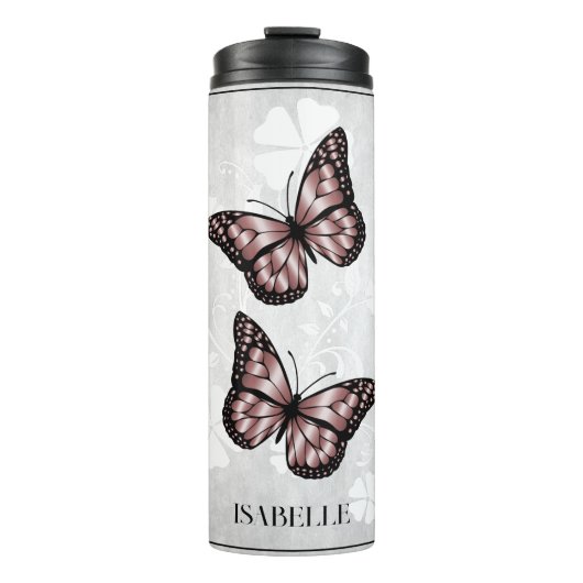Pink Butterfly Floral Personalized Thermosbeker (Voorkant)