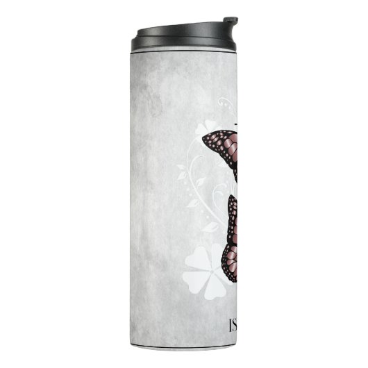 Pink Butterfly Floral Personalized Thermosbeker (Gedraaid links)