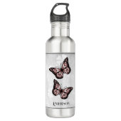 Pink Butterfly Floral Personalized Waterfles (Voorkant)