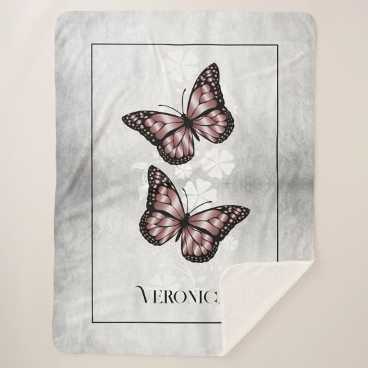 Pink Butterfly Floral Specialized Sherpa Blanket Deken (Voorkant)