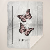 Pink Butterfly Floral Specialized Sherpa Blanket Sherpa Deken (Voorkant)