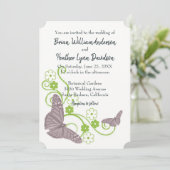 Pink Butterfly Floral Wedding Invitation Kaart (Staand voorkant)