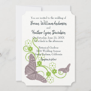 Pink Butterfly Floral Wedding Invitation Kaart