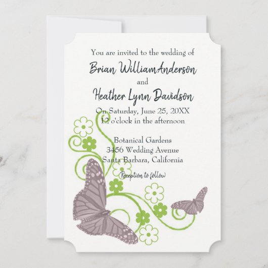 Pink Butterfly Floral Wedding Invitation Kaart (Voorkant)