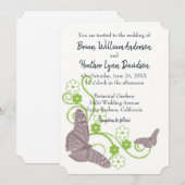 Pink Butterfly Floral Wedding Invitation Kaart (Voorkant / Achterkant)