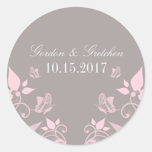 Pink Butterfly Floral Wedding Stickers (Voorkant)