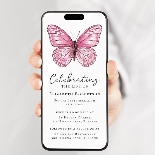 Pink Butterfly Funeral Digital Eviet Kaart