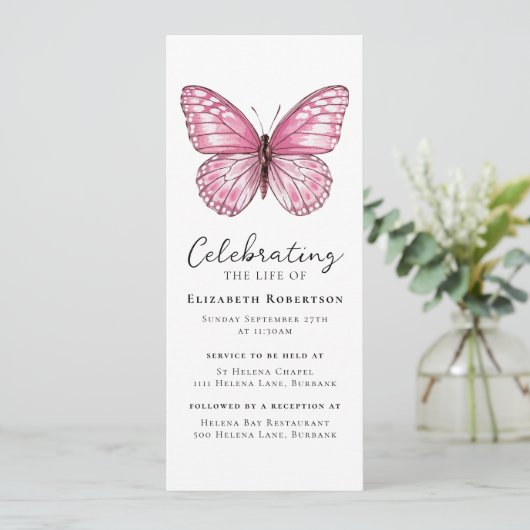 Pink Butterfly Funeral Digital Eviet Kaart (Staand voorkant)