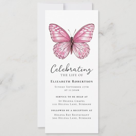 Pink Butterfly Funeral Digital Eviet Kaart (Voorkant)