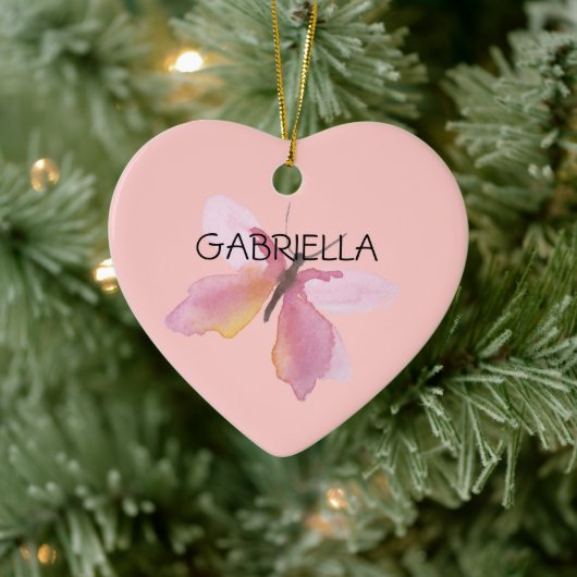 Pink Butterfly gepersonaliseerde naam Keramisch Ornament (Boom)