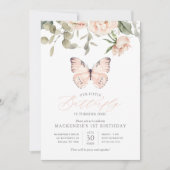 Pink Butterfly Girl Birthday Party Kaart (Voorkant)