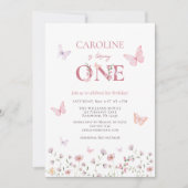 Pink Butterfly Girl eerste verjaardag Kaart (Voorkant)